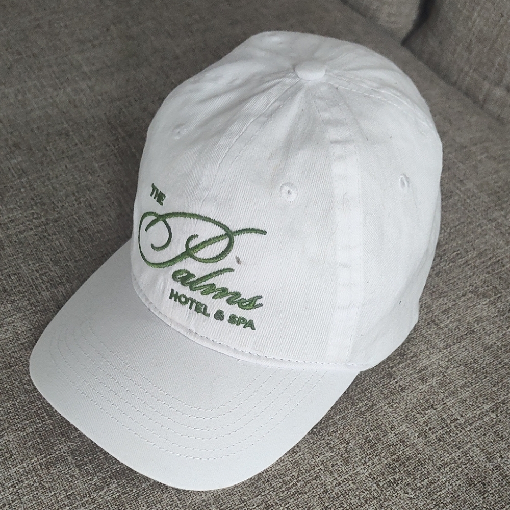 The Palms Hotel & Spa White With Green Monogram Cotton Unisex Baseball Cap